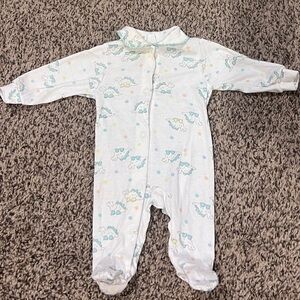 Vintage Carter's White and Blue Dinosaur Baby Sleeper Footie